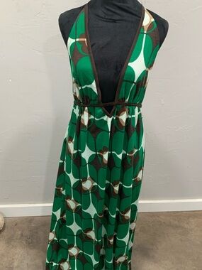 Green Geometric Halter Maxi Dress
